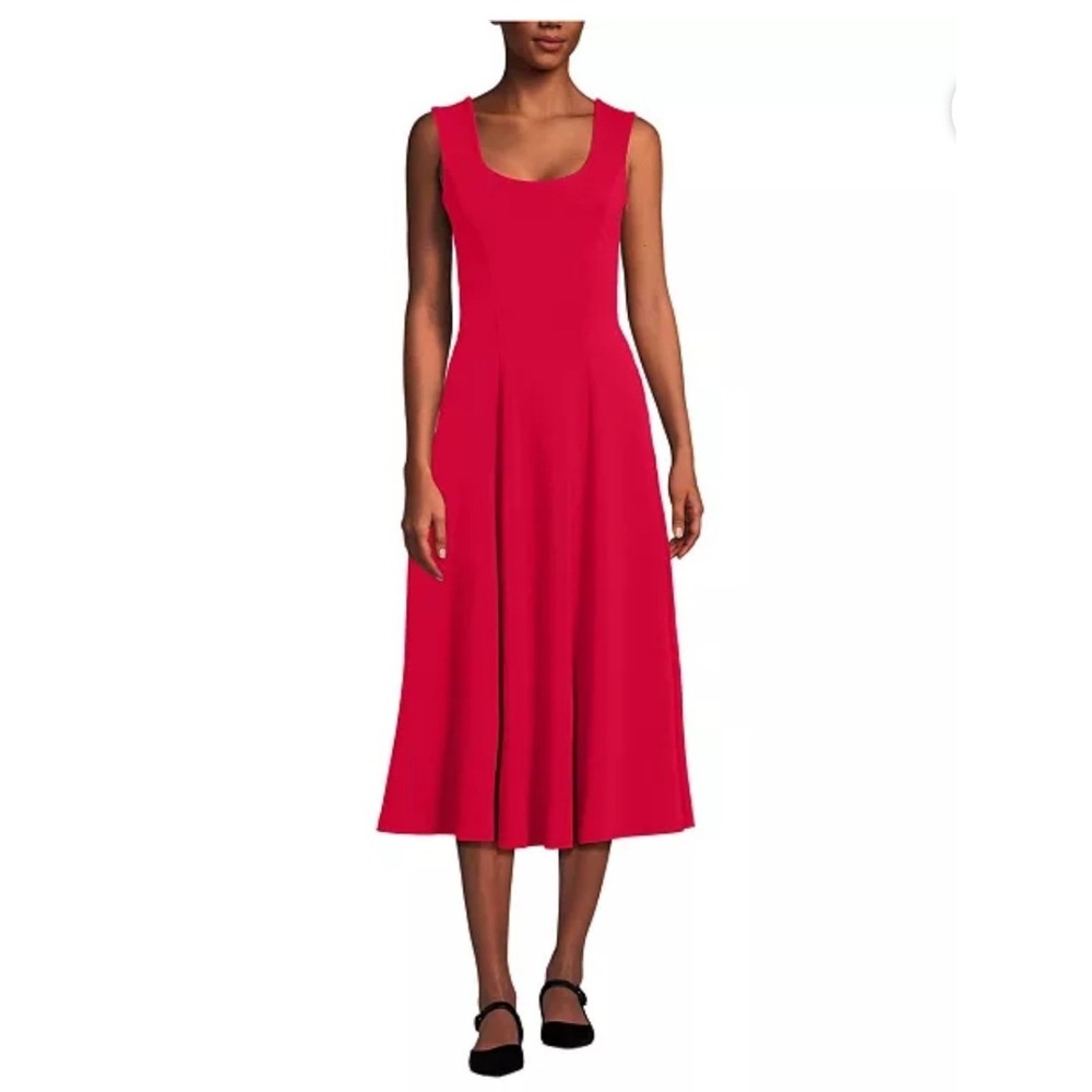 Lands End Womens Starfish Midi Fit and Flare Dress Red Size L 14-16 Pockets